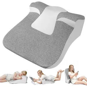 Bed Wedge Pillow for Headboard, Ergonomic Wedge Pillow for Sleep Apnea Reading Pillow for Back, Neck & Head Comfortable-Grey