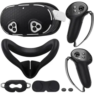 Cover Set Compatible with /Oculus Quest 3s Accessories, VR   Cover, VR Shell Cover, Controller Grip Case,Camera Lens Protector Set(Black)