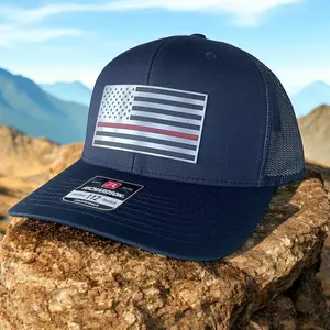 Ameerican Flag Hat, US2A Trucker Hat for Men & Women, Thin Red Line, Adjustable Baseball Cap, Mesh Snapback, Durable Outdoor Hat, Blue Collar