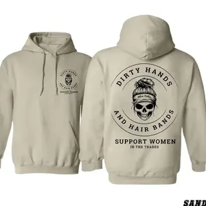 [graphic hoodies]DIRTY HANDS AND HAIR BANDS Skull Blue Collar Hoodie - Support Blue Collar Women  hoodie- Support Women In The Trades - Skilled Trades Cotton Fabric