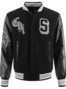 Men's Baseball Jacket 2026 New Fashion Black Embroidered Zipper PU Long Sleeve College Style Casual Outerwear Fall Winter Streetwear