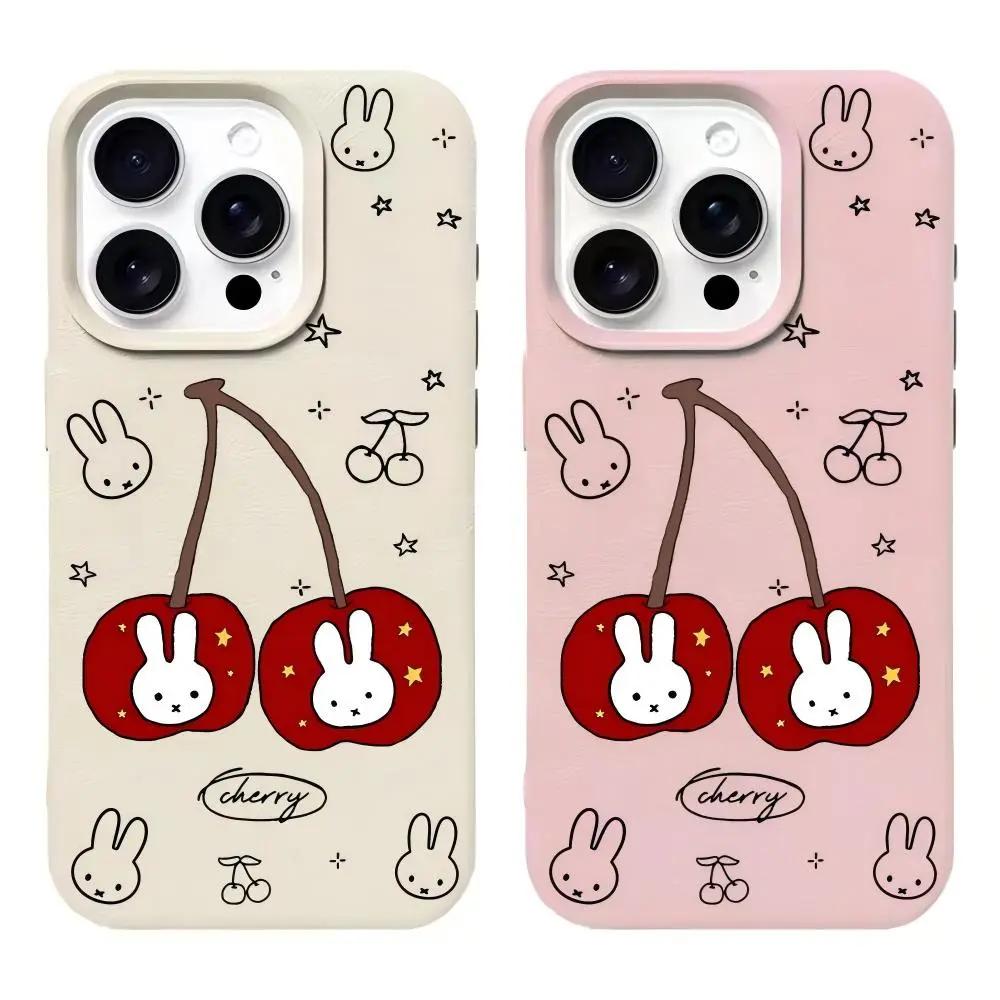 Kawaii Stars Cherries Miffy INS Phone Cases For iPhone 17 16 15 14 13 12 11 Promax Pro Max Plus Air X/XS Cute Artistic Rabbit Leather TPU Multicolor Shockproof Protective Cover Best Gifts of Christmas Halloween Birthday Valentine