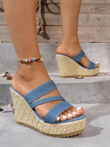 Women's Denim Heeled Sandals, Open-Toe Design, Comfortable & Stylish Footwear for Daily Wear, Perfect for Casual
