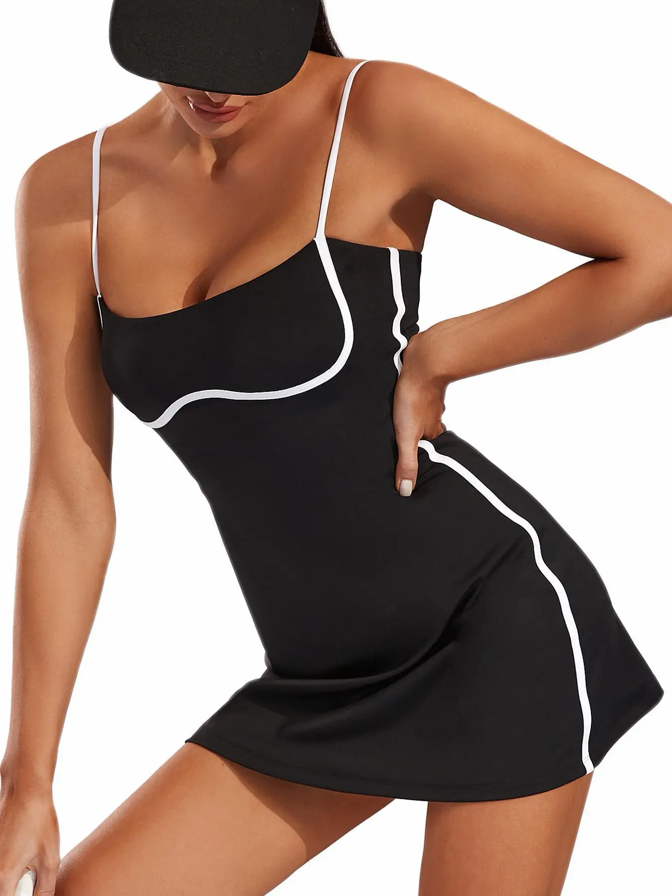 Womens Workout Tennis Dress with Built-in Bra & Shorts Pockets Sleeveless Exercise Golf Dresses