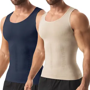 1-2 Pack Men'S Vests - Compression Shirts for Body Shaping And Back Support, Abdominal Control, Made of Breathable Nylon Material, Available in Nude And Blue. Workout Gym Clothing Stretchable Activewear Sports Apparel