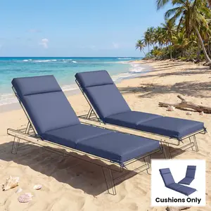 Outdoor Chaise Lounge Cushions Set of 2 – Navy Blue. 2.6" Thick High-Density Foam,6 Ties Per Cushion – Non-Slip,Water-Repellent & UV30+ Protection