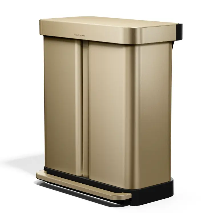 simplehuman 58L Dual Compartment Step Trash Can, 2-Compartment Garbage and Recycling Bin with Built-In Liner Pocket, Large Kitchen Waste Bin with Hands-Free Foot Pedal, Space-Saving Design for Home, Office and Kitchen