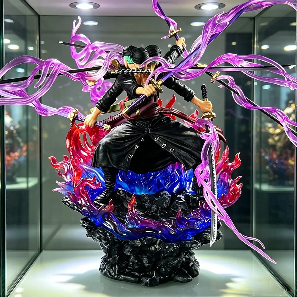 One Piece Roronoa Zoro Figure, Asura Nine-Sword Style with Purple Aura Effects，Zoro Collectible Statue, Wano Arc Form with Demon Aura & Flame Base，Asura Battle Pose for Fans & Collectors， Nine-Sword Style Asura for Desk Display, Collectible Figurine
