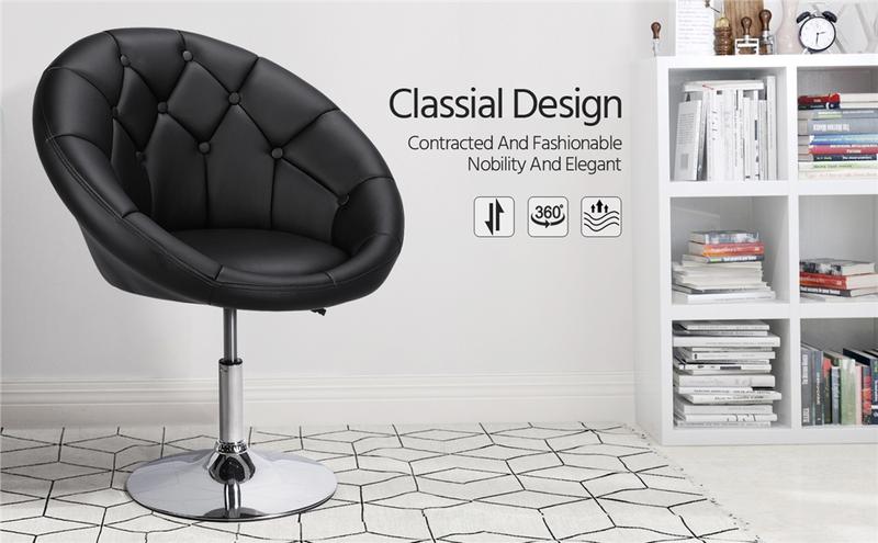 Yaheetech Vanity Chair Tufted Style Barrel Chair Round Swivel Accent Chair Adjustable Height
