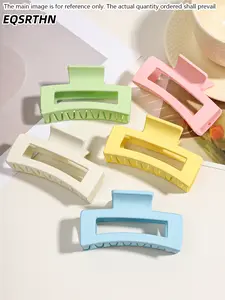 1set Macaron Color Hollow Rectangle Hair Clips, Medium Size Matte Non-slip Claw Clips, Solid Color Hair Jaw Clips for All Hair Types, Stylish Plastic Hair Claw Clips for Women, Neutral Pastel Hair Clips for Daily Use