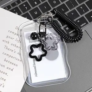 1pc Photocard Holder Keychain Case, Soft Silicone Adorable Photo Card Keychain with Spiral Wrist Coil Funny ID Badge Holder Suitable for Student Teacher Nurse