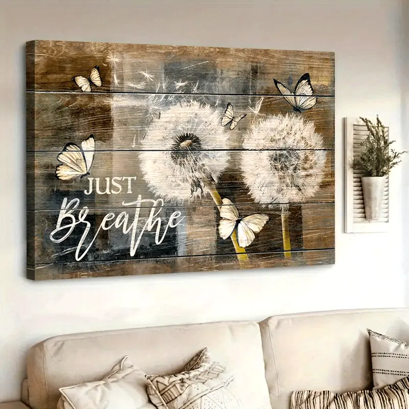 1pc Artistic Rustic Plain Wooden Frame 2D Flat Canvas Hanging Art - Serene White Dandelion & Butterfly Motif Home Decor, Multi-Size, Wardrobe Accent, Suitable for Living Room, Indoor-Outdoor Use, Animals-Themed Juneteenth/Canada Day Supplies