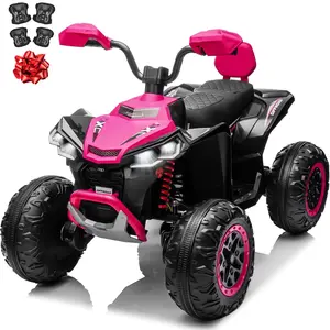 Joyracer 24V ATV for Kids, 2 Seater Electric Quad, 4*200W Motors, Battery Powered 4-Wheeler Ride On Car w/ Kneepads, Music, Pull Bow, Spring Suspension, Outdoor Toys Gift for Boys and Girls Aged 3-8