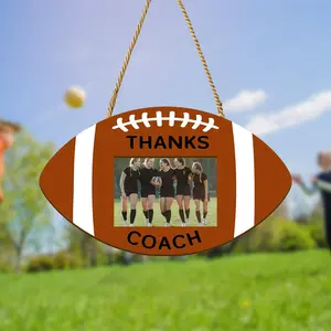 Football Shaped Photo Frame, 1 Count Distressed Look Sport Football Photo Frame, Hanging Home Decoration Photo Frame for Coach, Gift for Coach