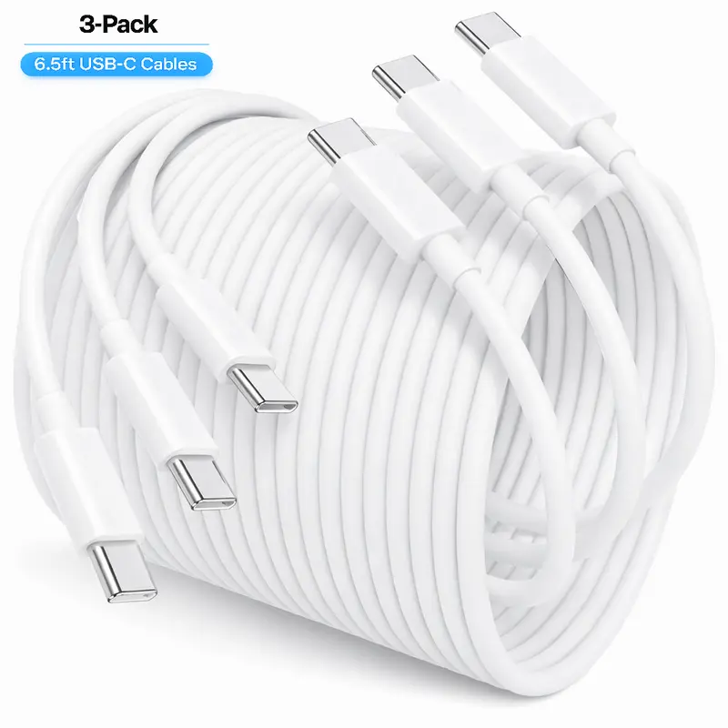 USB-C to USB-C Cable 3-Pack 6.5FT, 60W Fast Charging Cord for iPhone 18/17/16/15, iPad & Samsung Galaxy S25/S24/Z Flip 7 Electronic Charger Charging Cables Data Cable