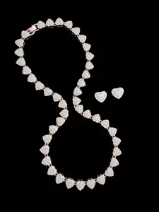 2Pieces/Set Women Heart Earrings & Necklace Set, Artificial Zircon Fashionable Jewelry Set, Street Style, All-Season Wear, Perfect Gift for Her