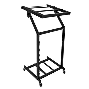 5Core DJ Mixer Stand 16U Adjustable Pro Audio Rack Mount Rolling Stage Cart w Wheel Durable Iron