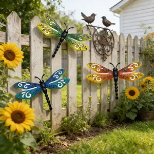 Set of 3 Decorative Metal Dragonfly Wall Art, Large14-Inch lron Dragonflies for Outdoor Garden FenceLiving Room, Bedroom Decor & WeddingArrangements