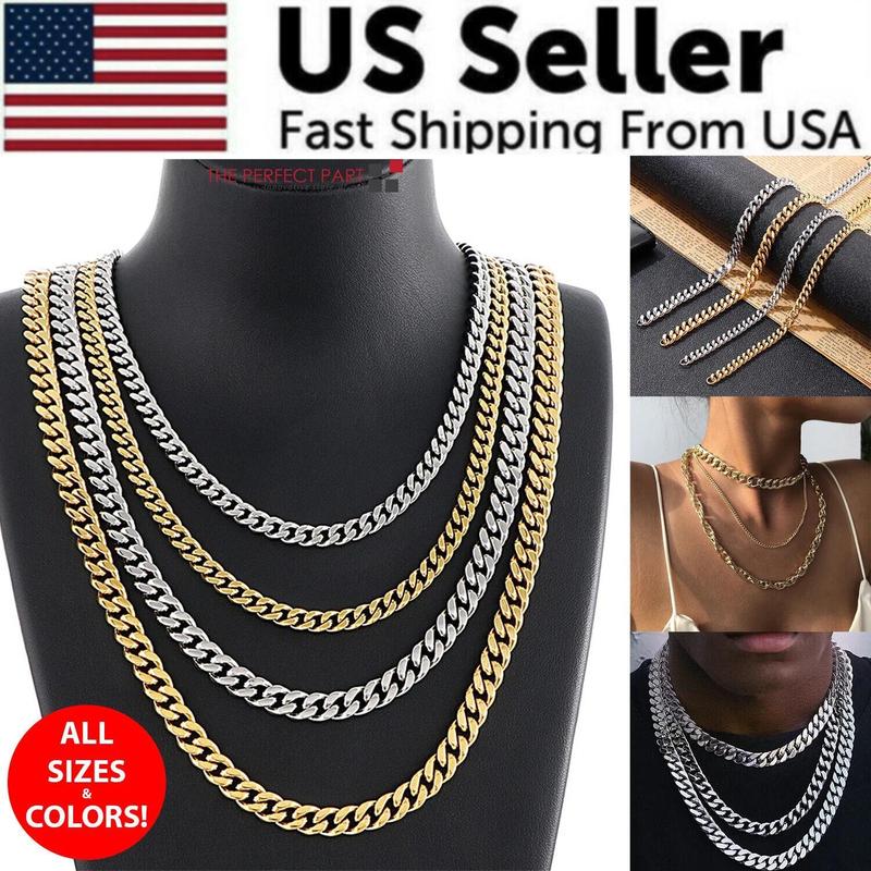 Stainless Steel Gold Silver Cuban Curb Chain Necklace for Women Men 3/5/7/9/11Mm Unisex Jewelry