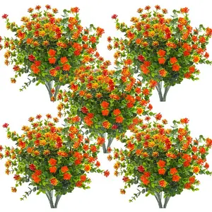 10pcs Decorative Orange-Eucalyptus Artificial Shrubs, 13.39" UV-Resistant Outdoor Plastic Plants, Indoor-Outdoor Home Improvement Decorations