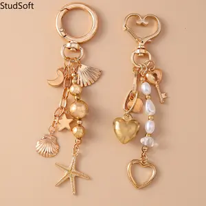 2026 New Creative Moon Star Starfish Keychain, Fashion Pearl Beaded Heart Key Ring, Backpack Bag Charm for Women