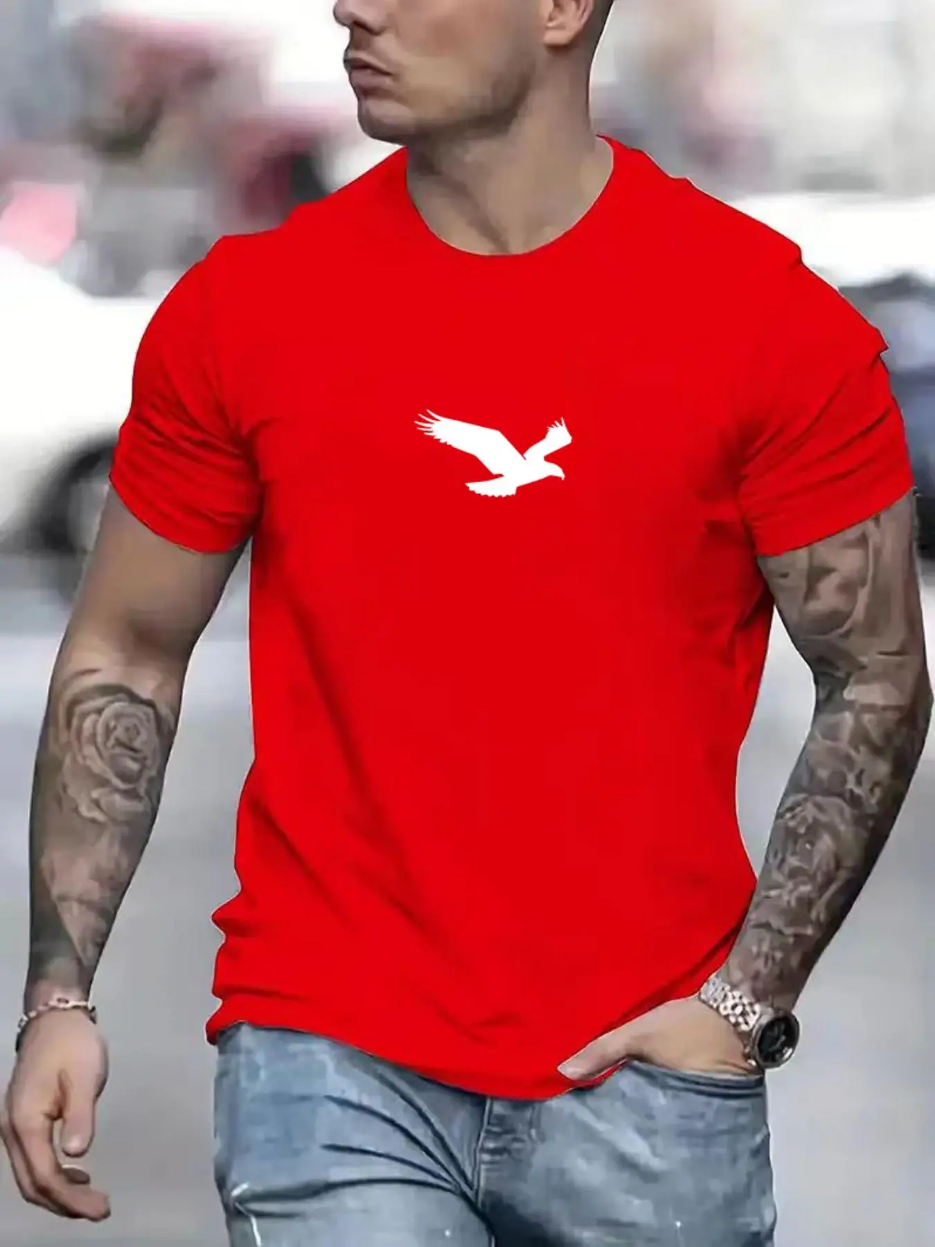 Men's Eagle Print Round Neck Tee, Casual Regular Fit Short Sleeve Crew Neck T-Shirt for Summer, Fashion Men's Top for Daily Wear