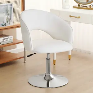 Furnimart PU Leather Velvet vanity Chair with Back, Height Adjustable Swivel Accent Chair, Round Makeup Chair for vanity Living Room Bedroom Off-White