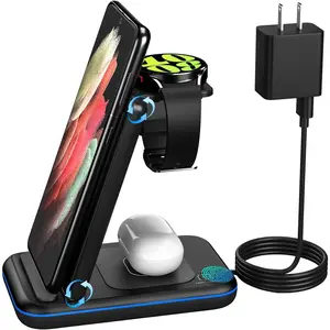 Charger for /Android,  Foldable 3 in 1   Station/Stand/Multi Charger for  S25 Ultra/S24/Note 20, Travel Pad for Galaxy Watch 8/7/6/5/ 2, For Buds(Black)