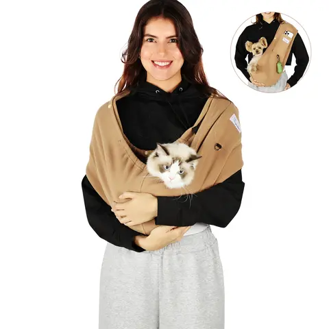 Hands-Free Cat & Small Dog Carrier Sling - Hands-Free Carry, Harness, Machine-Washable Bag, Med-Give Aid Strap, Elastic Band, Fleece-Soft Cotton Lining, Breathable Design, Storage Pocket, Fresh Scent, Newborn Kitten Grooming & Portable Travel Essential