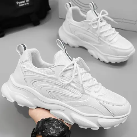 Men's Thick Sole Breathable Dad Shoes, Classic Low Top Lace-Up Casual Shoes, Lightweight Comfortable Versatile Striped Running Sneakers, Lightweight Breathable Runner, Sports Shoes, Sporty Running Shoes, Running Trainers