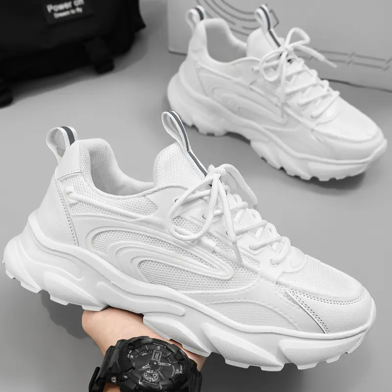 Men's Thick Sole Breathable Dad Shoes, Classic Low Top Lace-Up Casual Shoes, Lightweight Comfortable Versatile Striped Running Sneakers, Lightweight Breathable Runner, Sports Shoes, Sporty Running Shoes, Running Trainers
