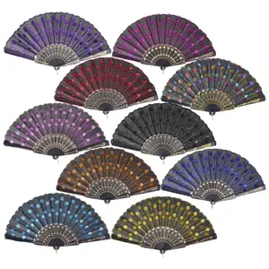 10 Pack Fabric Folding Handheld Fans, Perfect for Weddings, Parties, and Dancing, Mixed