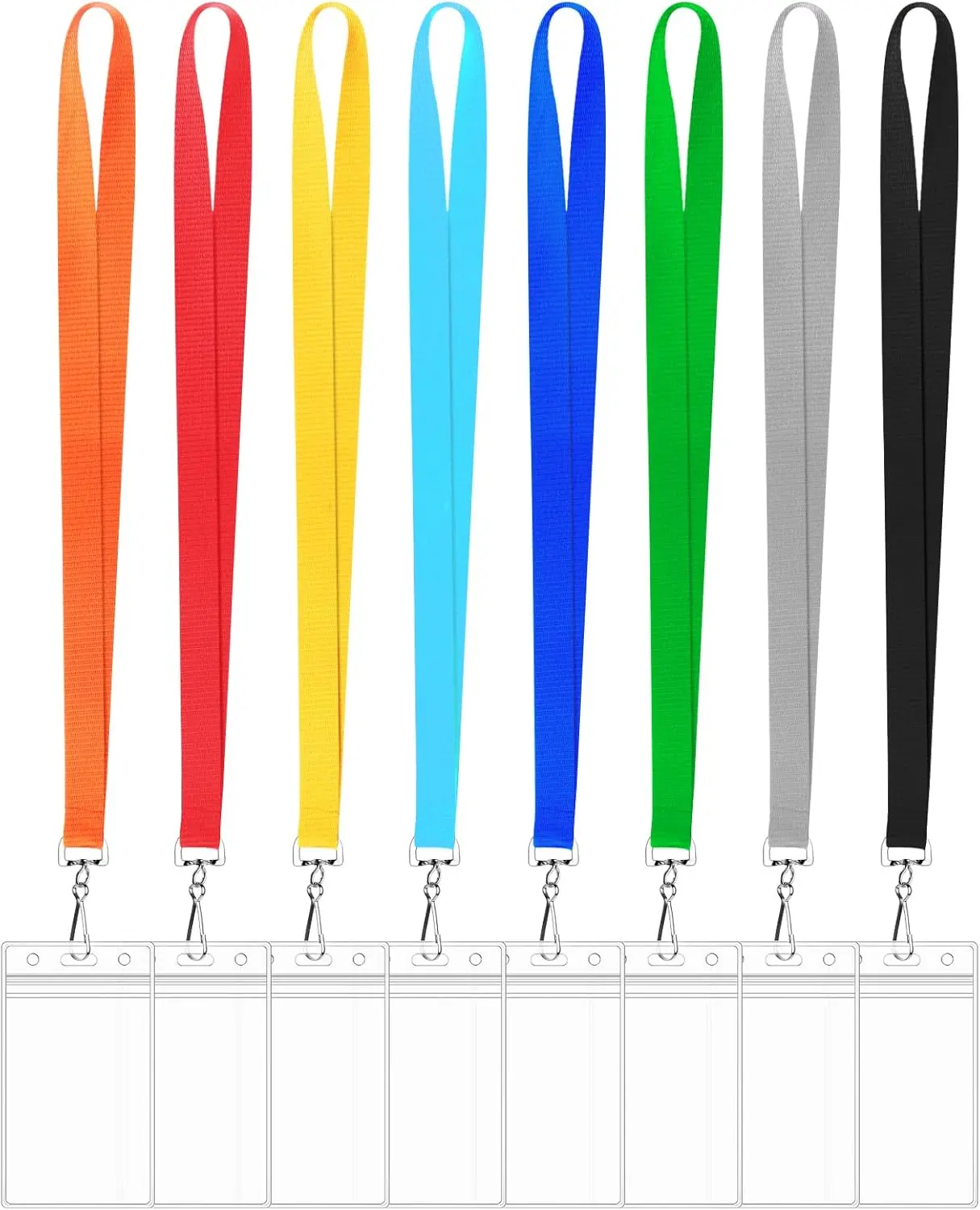 8 Pack Travel Cruise Lanyards with ID Card Holders for Adults, Colorful Solid Durable Badge Holders, 0.79"/2 cm Strap Width, 18"/45 cm Long, 3" x 4" Inner Size (Assorted Rainbow 8 Colors)