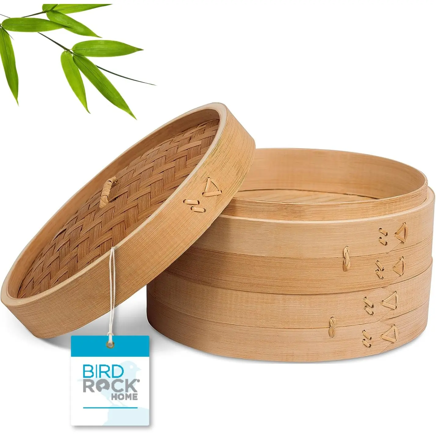 10-Inch Bamboo Steamer - Classic 2 Tier Design for Steaming Veggies, Dumplings, Dim Sum, Chicken, Fish, & Asian Food