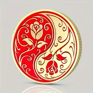 Yin-Yang Flower Taiji Bagua Coin, Metal Kitchenette Gift, Home Decor Ornament, Auspicious Love Rose Design, Perfect for Valentine's & Mother's Days