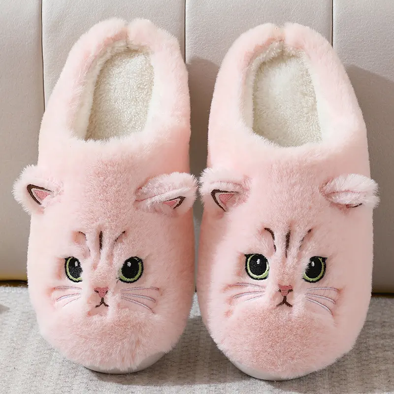 Women’s Cute Cotton Cat Cartoon Slippers - Warm Padded, Soft Non-Slip Indoor Home Footwear, Ideal Christmas & Thanksgiving Gifts for Family Pink