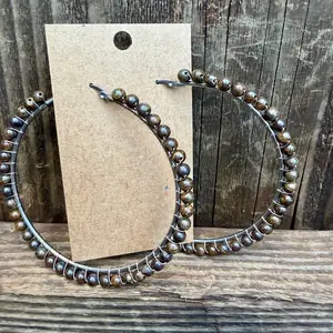 Bronzite beaded hoop earrings