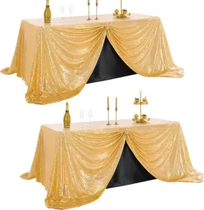2Pcs-60"x102" Gold Sequin Tablecloth Rectangle Sparkle Table Cover for Wedding Birthday Party Festival Ceremony Cake Dessert Table