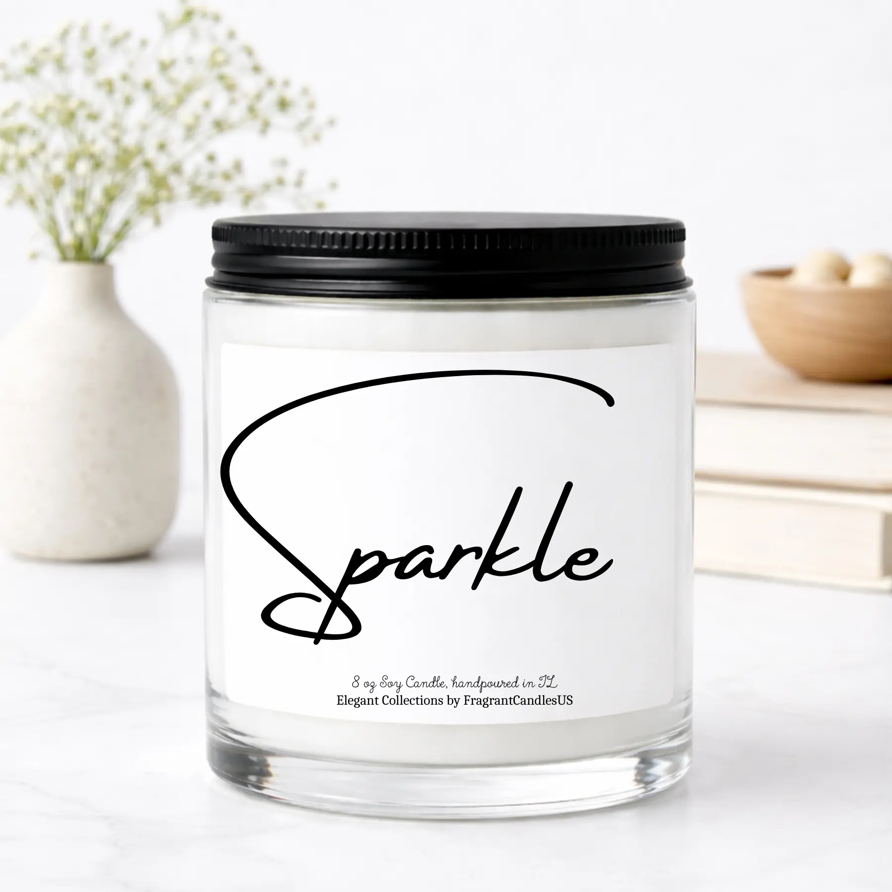 FragrantCandlesUS 9oz Cozy Sparkle Soy Wax Candle - Christmas Highly Scented Coconut Aroma, Long-Lasting Handmade Tropical Meditation Accessory, Mom Gift, Minimalist Home Decor Supply