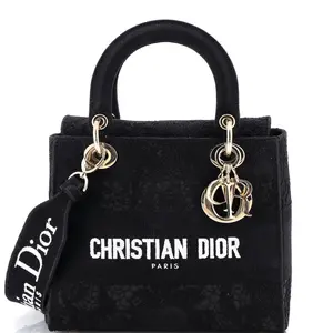 Pre-owned Dior Fabric Shoulder Bags Christian Lady D Lite Bag Embroidery with Macrame Effect Medium by Rebag