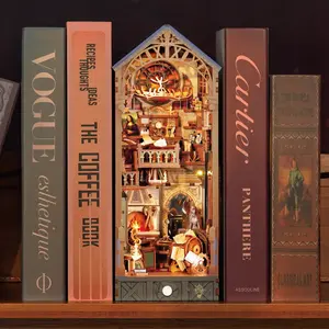Tonecheer 3D Wooden Book Nook DIY Kit for Adults - Leonardo da Vinci Themed Bookend, Bookshelf Insert Decor with Dust Cover, LED Lights, Woodwork Hobby Gift