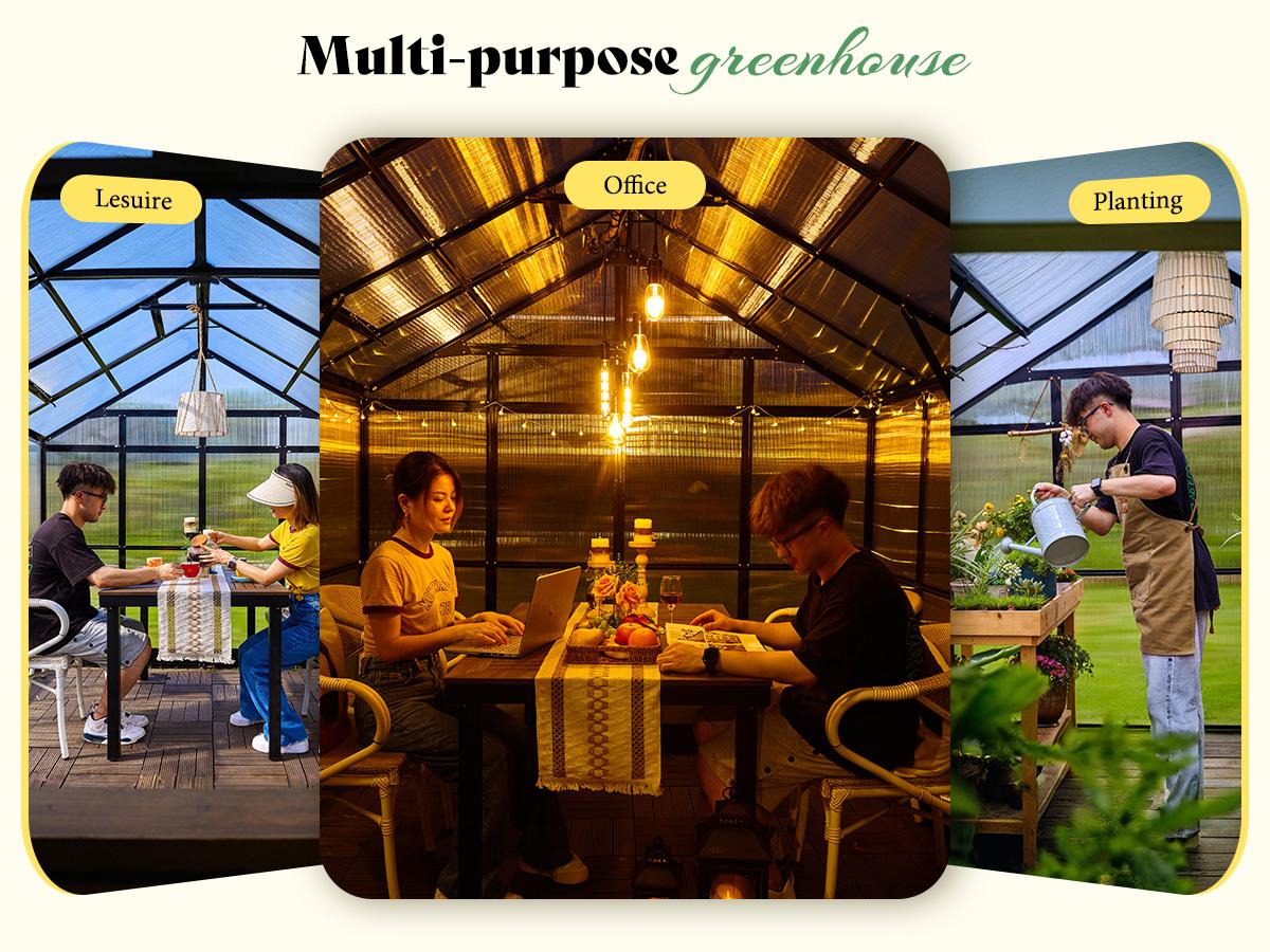 [Ships in 4 Boxes][Spring Sale] AMERLIFE Greenhouse for Outdoors, Quick-Lock Assembly, Aluminum Frame with 2 Vents, Doors, and Walk-in Design for Garden or Backyard