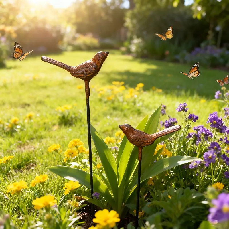 2-piece Set, Bird, Rustic, Outdoor Rusty Metal Garden Decoration, Garden Sign, Courtyard Metal Stake, Garden Insert Sign, Garden Floor Insert Decoration, Garden Decoration