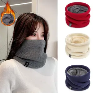 Winter cycling scarf neck cover wool pullover knitted cervical vertebrae protection scarf plus velvet men and women's same style neck cover to keep warm