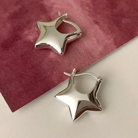Y2K Silver Color Star Metal Earrings, Hoop Earrings for Women, Unique Personality Jewelry, Fashionable Accessory, Trendy Ear Cuffs, Hoop Shape Earrings, Unique Design Earrings, Fashionable Jewelry Accessories