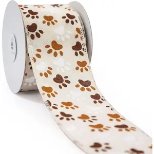 Canvas  Paw Wired Ribbon 2.5 Inch x 10 Yards for Christmas  Decor Tree Topper Bow  Wrapping DIY s Wreath Garland