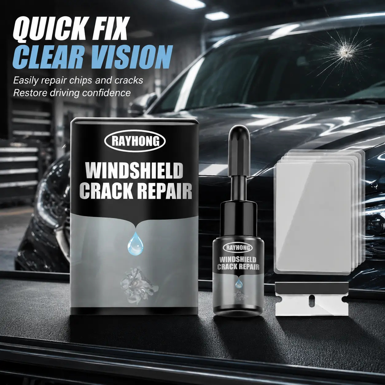 Car Windshield Crack Repair Kit Auto Maintenance Cracks Gone Glass Repair Fluid Automotive Windscreen Tool for Fixing Chips Star Shaped Crack