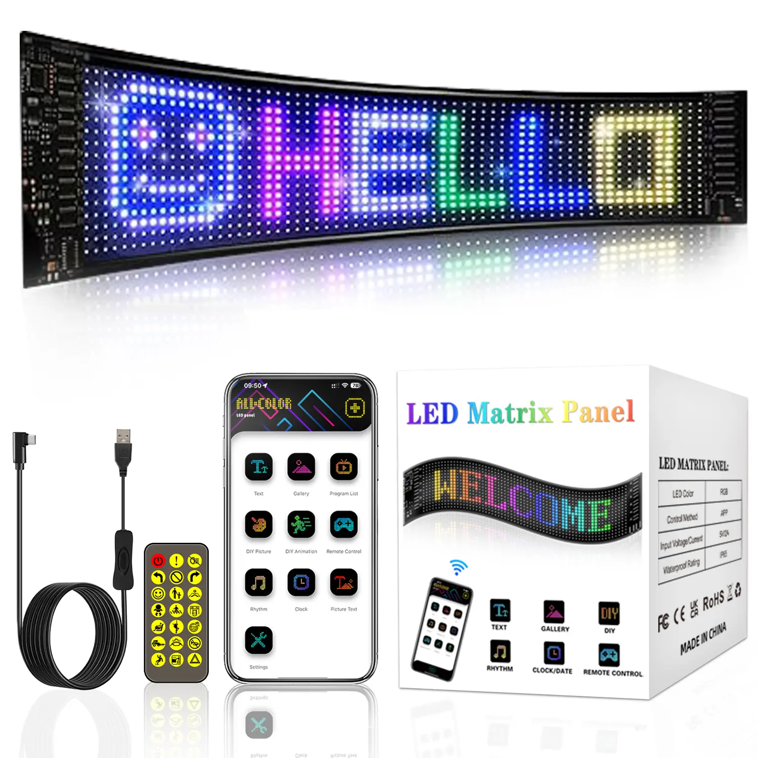 Flexible LED  Sign Programmable Scrolling Text & Animation Display, APP-Controlled LED Panel for Cars, Shops, Bars, Parties, Weddings, Festivals
