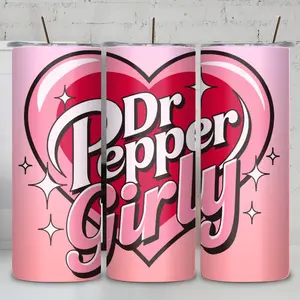 Dr Pepper Girly Tumbler - Pink Bottle with Heart Design, Drinkware Washable, Stylish, Reusable, Portable Cup Mug Bottled