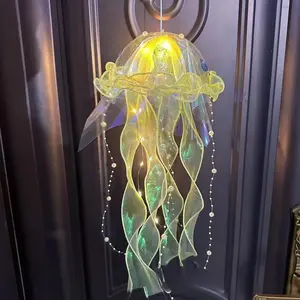 Glowing Jellyfish with Colorful Ribbons, Portable Night Light for Parties, Christmas Yard Decorations, Photo Props, Lighted Lantern